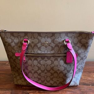 Gold/Khaki/Pink Coach Gallery Tote Signature Canvas